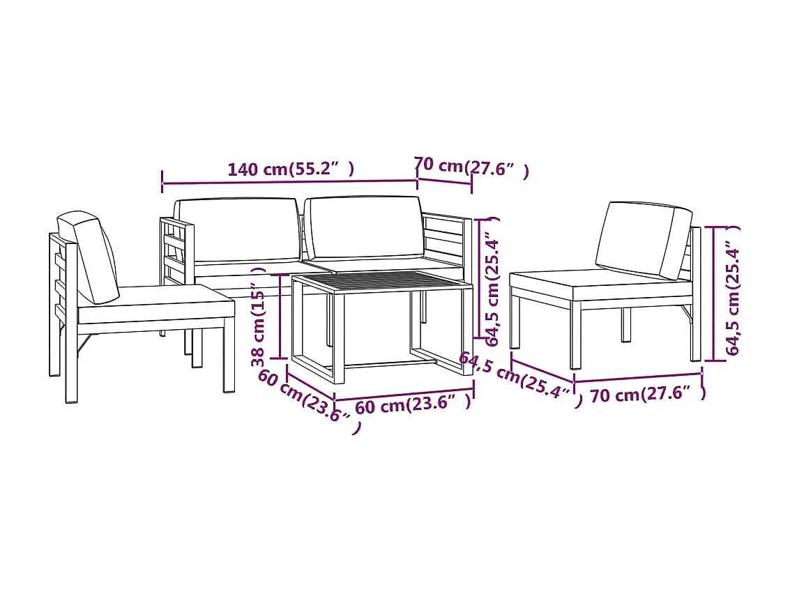 5-tlg. Garten-Lounge-Set mit Kissen Aluminium Anthrazit