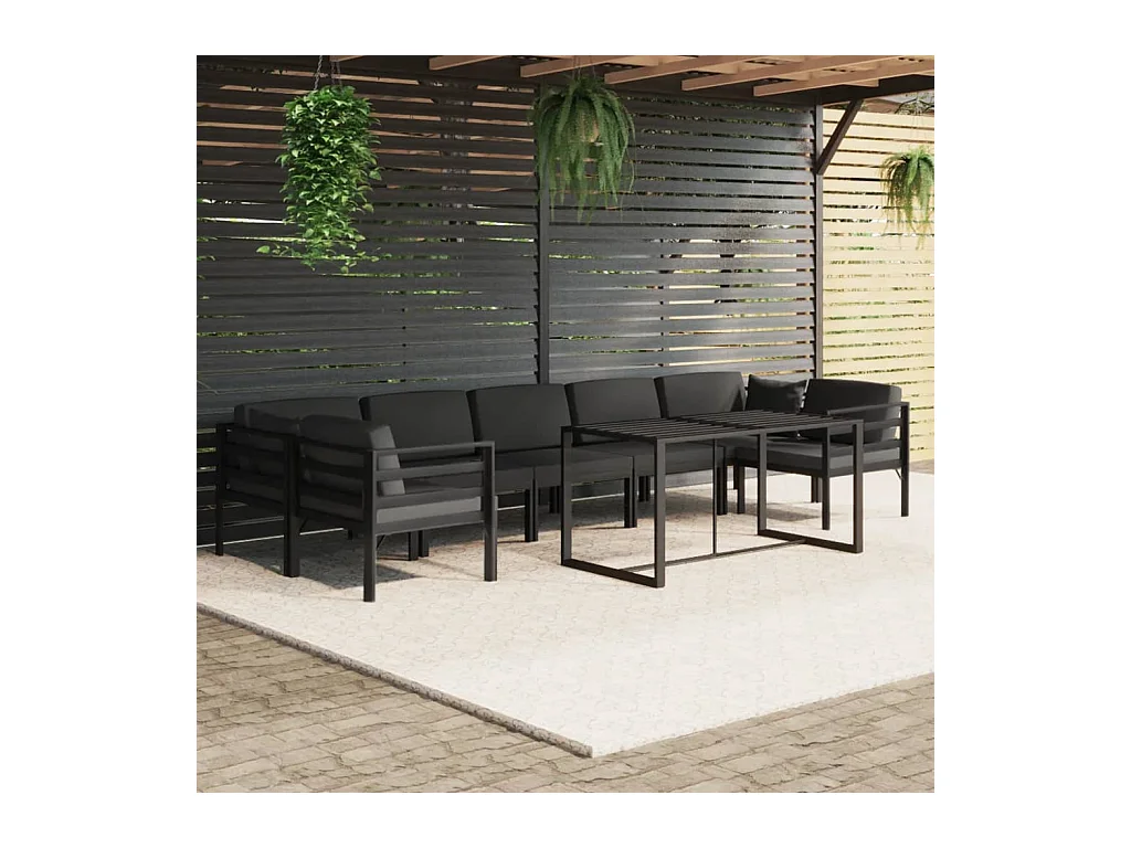 Salon de jardin 8 pcs avec coussins Aluminium Anthracite