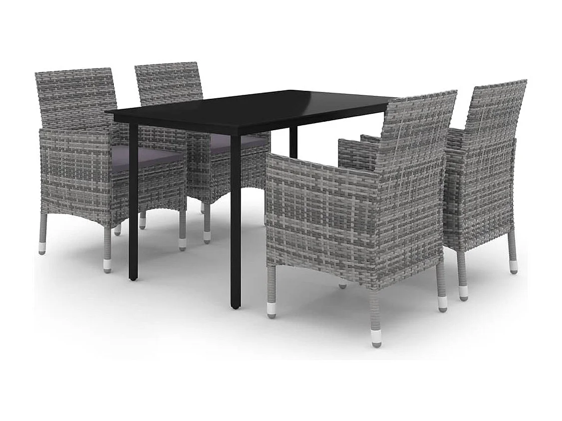 Mobilier à dîner de jardin coussins 5 pcs Résine tressée Verre