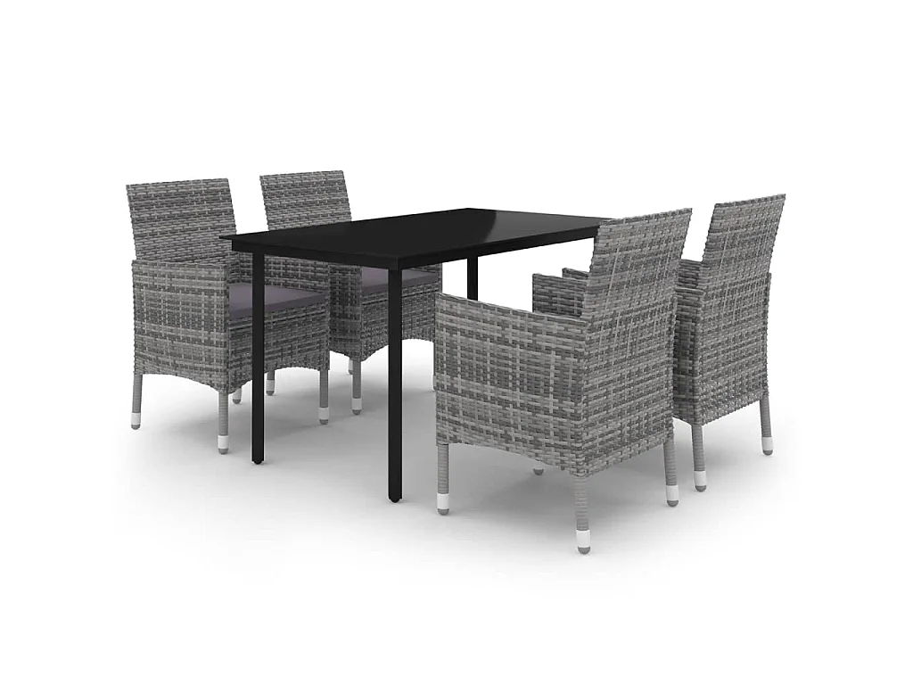 5-delige Tuinset met kussens poly rattan en glas