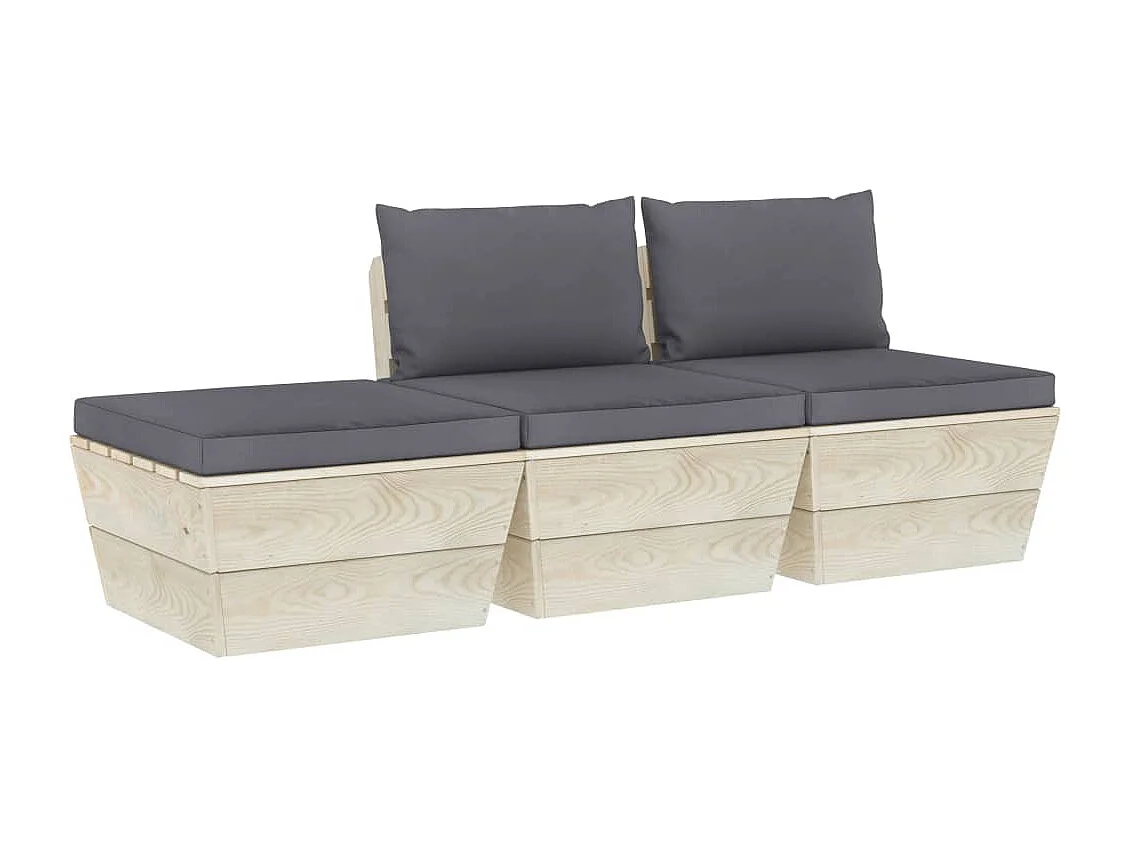 3-tlg. Garten-Sofagarnitur aus Paletten mit Kissen Fichtenholz