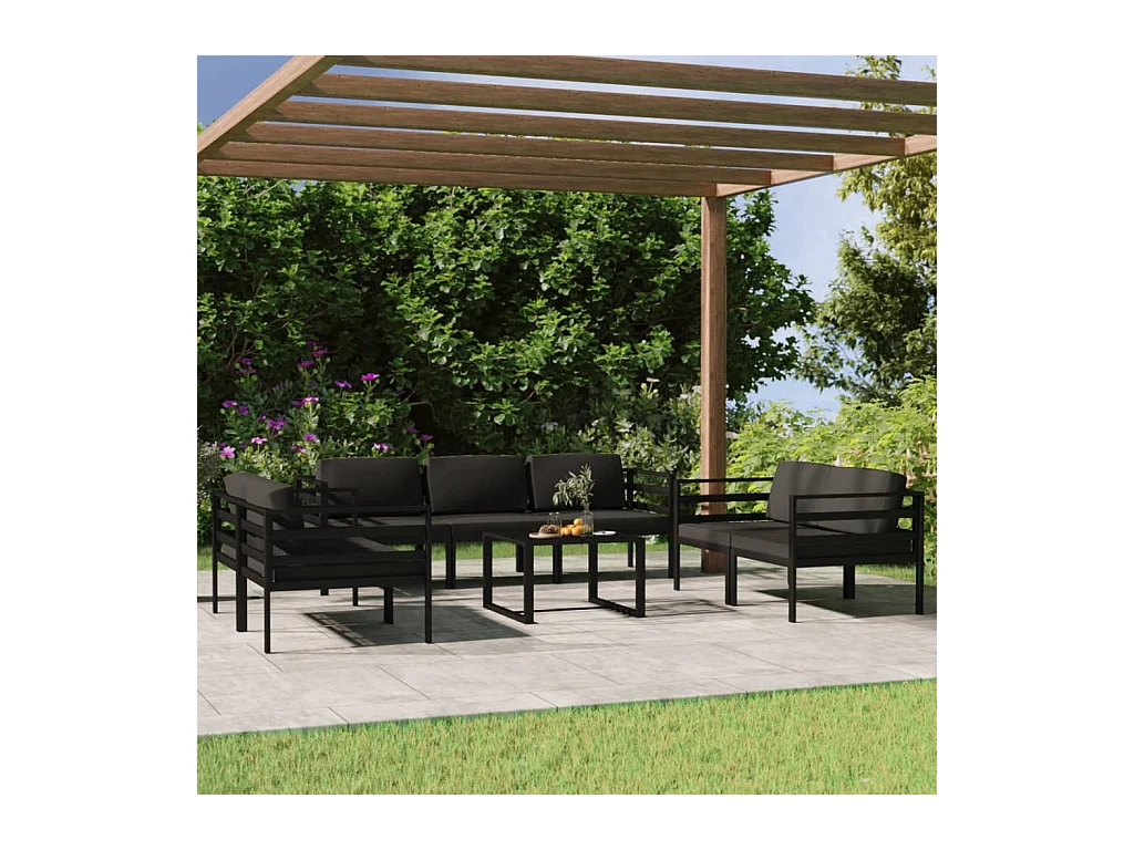 Salon de jardin 8 pcs avec coussins Aluminium Anthracite