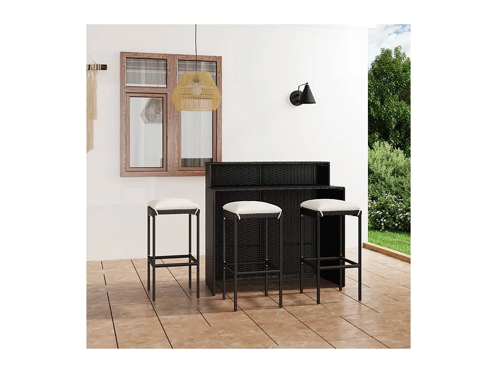 Ensemble de bar de jardin avec coussins 4 pcs Noir