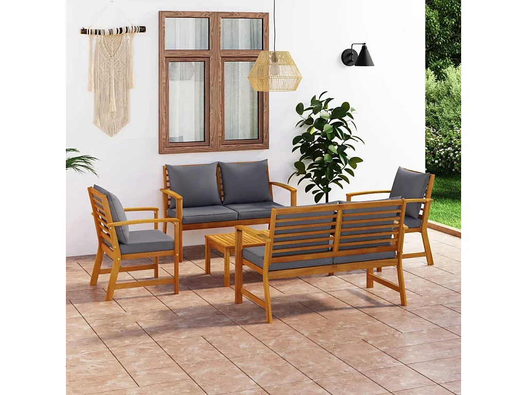 Salon de jardin 5 pcs avec coussin Bois d'acacia solide