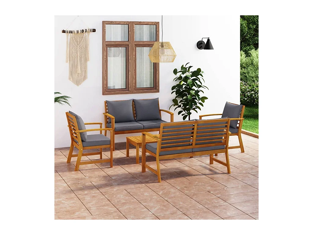 Salon de jardin 5 pcs avec coussin Bois d'acacia solide