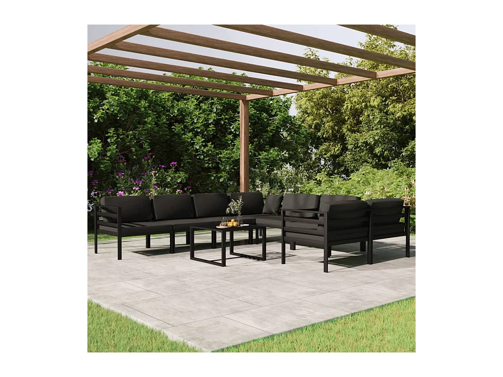 Salon de jardin 9 pcs avec coussins Aluminium Anthracite