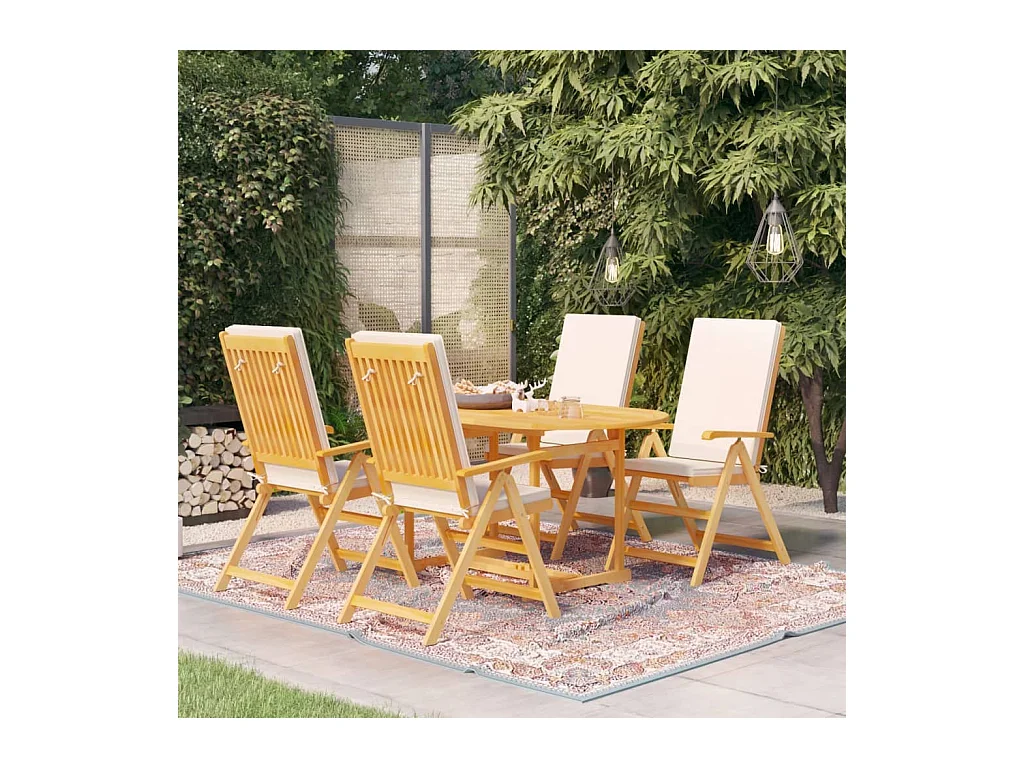 5 pcs conjunto de jantar p/ jardim c/ almofadões teca maciça