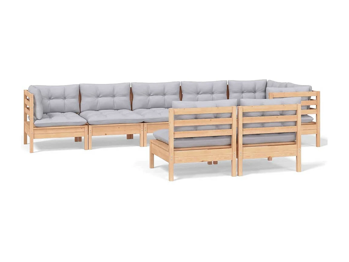 8-tlg. Garten-Lounge-Set mit Grauen Kissen Kiefer Massivholz