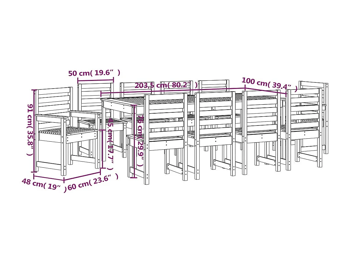 11-tlg. Garten-Essgruppe Massivholz Kiefer