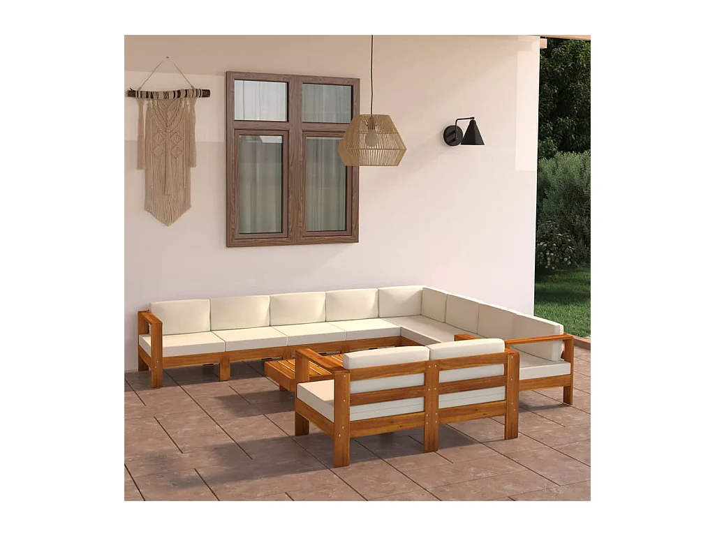 Salon de jardin 10 pièces avec coussins 100 x 60 cm Bois d'acacia