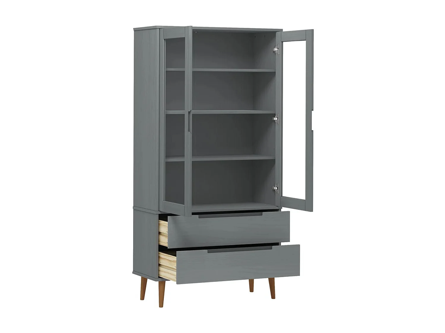 Armoire à vitrine MOLDE Gris 90x35x175 cm Bois de pin massif