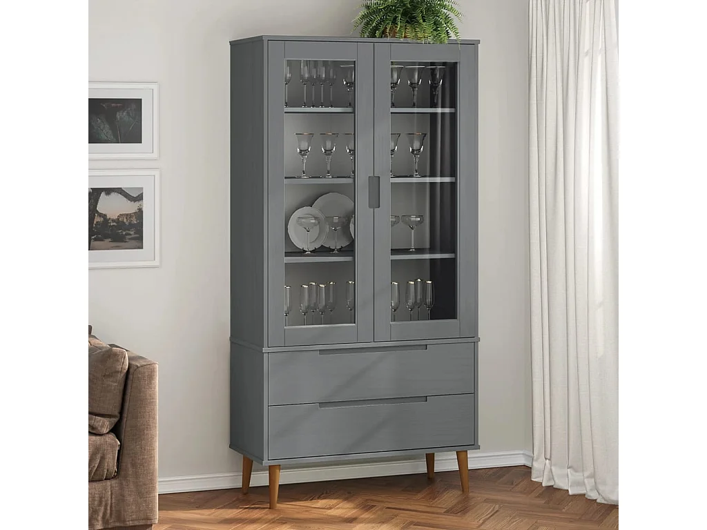 Armoire à vitrine MOLDE Gris 90x35x175 cm Bois de pin massif