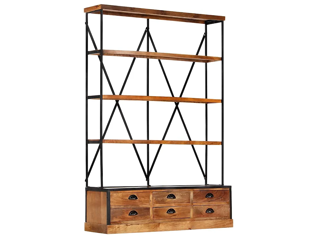 Bibliothèque à 4 étagères avec 6 tiroirs 122x36x181 cm Manguier