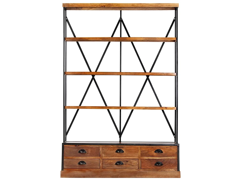 Bibliothèque à 4 étagères avec 6 tiroirs 122x36x181 cm Manguier