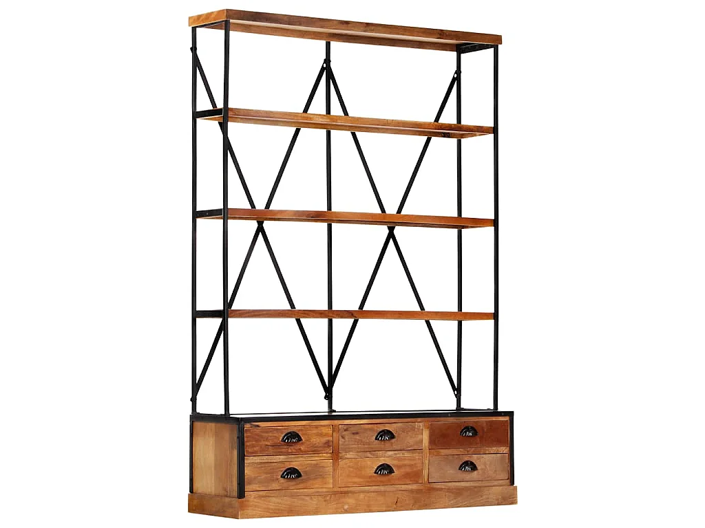 Bibliothèque à 4 étagères avec 6 tiroirs 122x36x181 cm Manguier