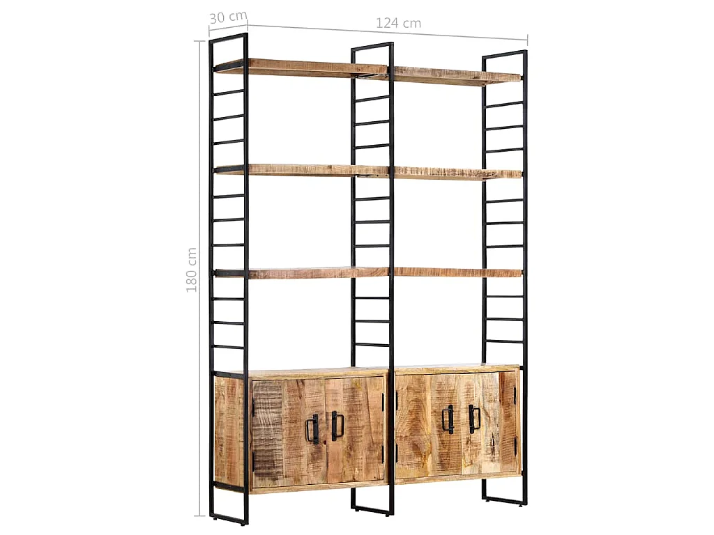 Bibliothèque à 4 niveaux 124x30x180 cm Bois de manguier brut