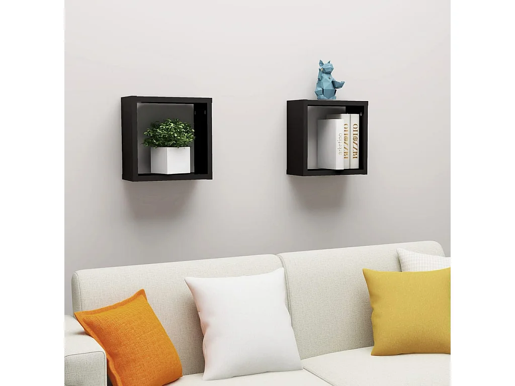 Étagères cube murales 2 pcs noir 30x15x30 cm