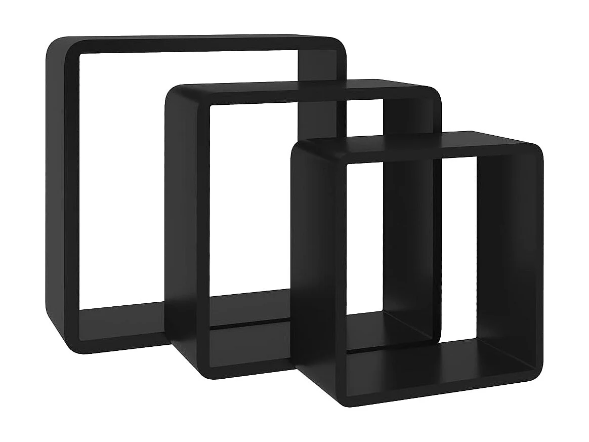 Prateleiras de parede em forma de cubo 3 pcs MDF preto