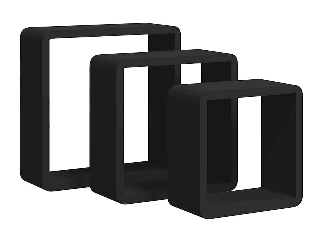 Prateleiras de parede em forma de cubo 3 pcs MDF preto