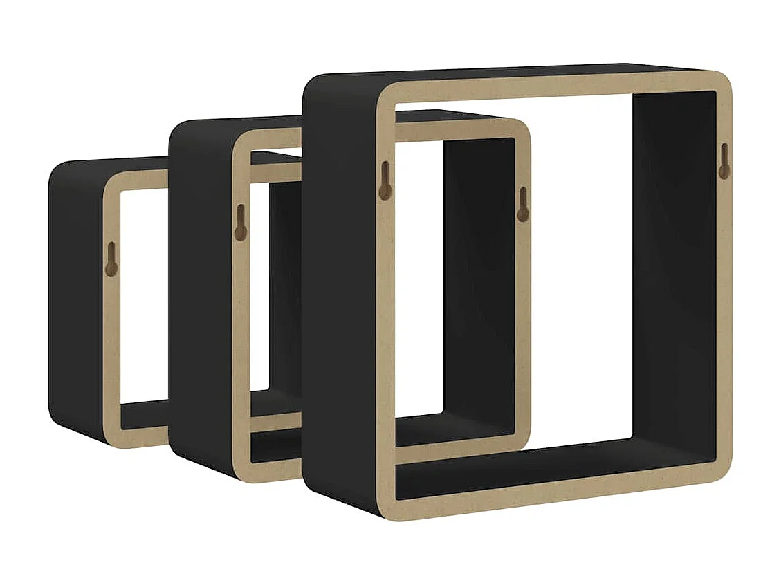 Prateleiras de parede em forma de cubo 3 pcs MDF preto