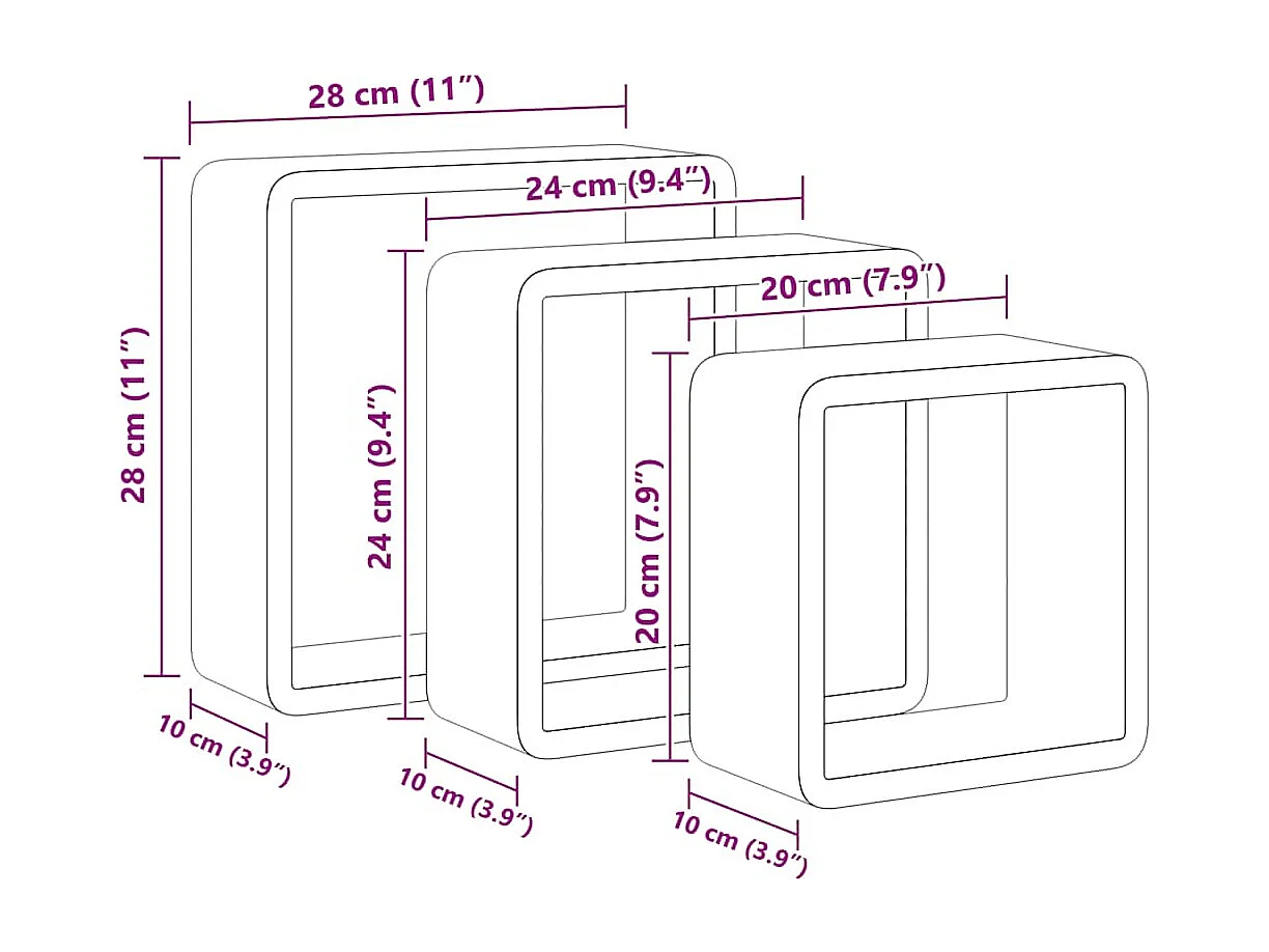Prateleiras de parede em forma de cubo 3 pcs MDF preto