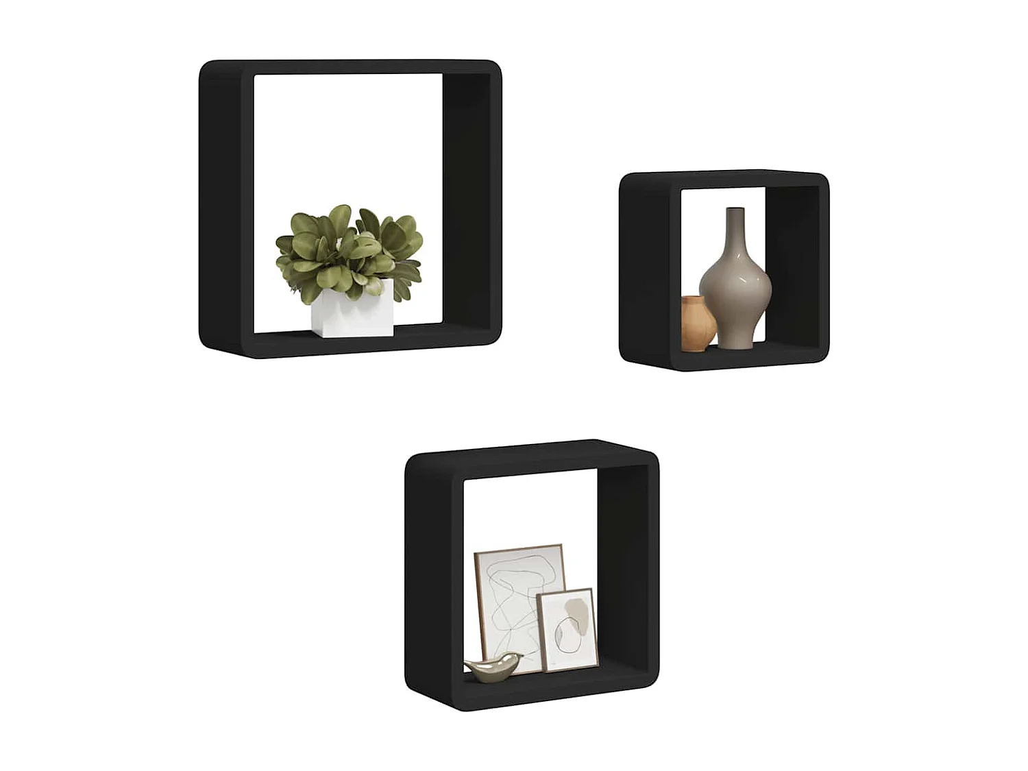 Étagères murales sous forme de cube 3 pcs Noir MDF