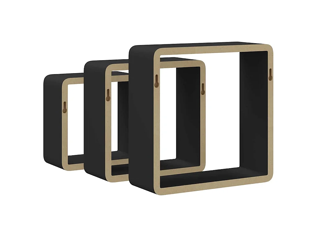 Étagères murales sous forme de cube 3 pcs Noir MDF