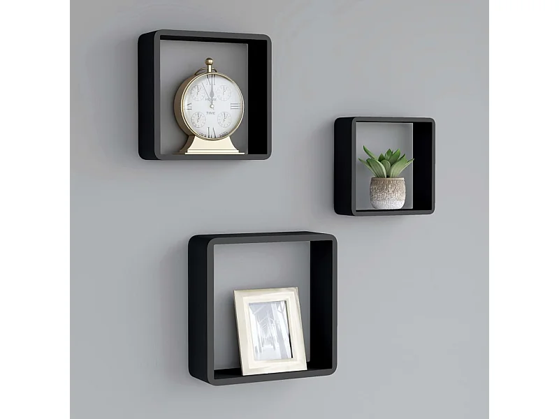 Prateleiras de parede em forma de cubo 3 pcs MDF preto