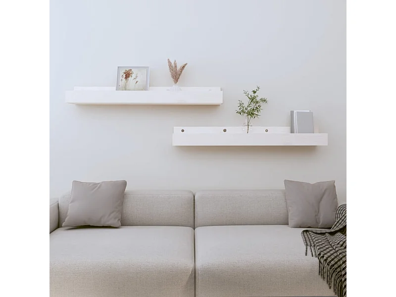 Mensole da Parete 2 pz Bianco 80x12x9cm Legno Massello di Pino