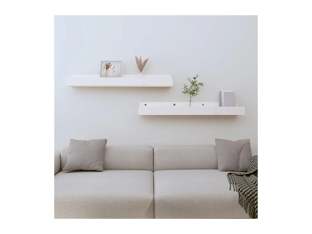 Étagères murales 2 pcs Blanc 80x12x9 cm Bois de pin massif