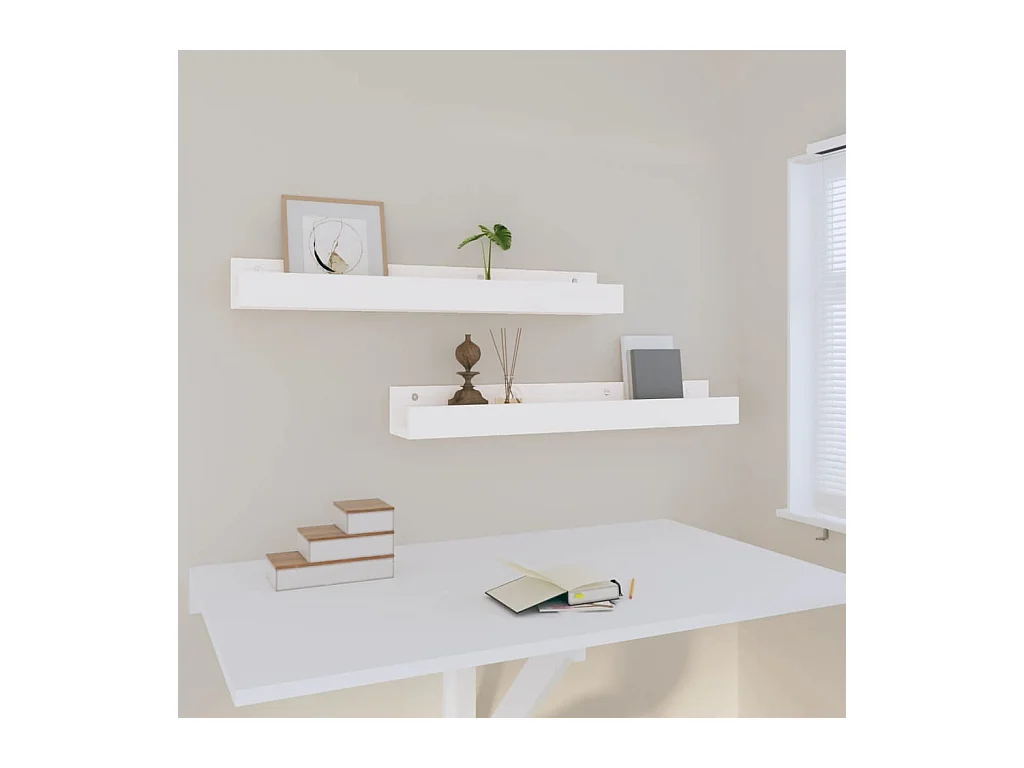 Étagères murales 2 pcs Blanc 80x12x9 cm Bois de pin massif