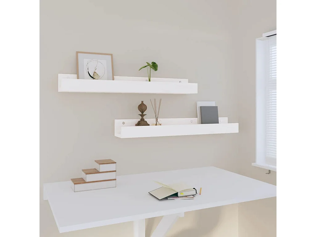 Wandschappen 2 st 80x12x9 cm massief grenenhout wit