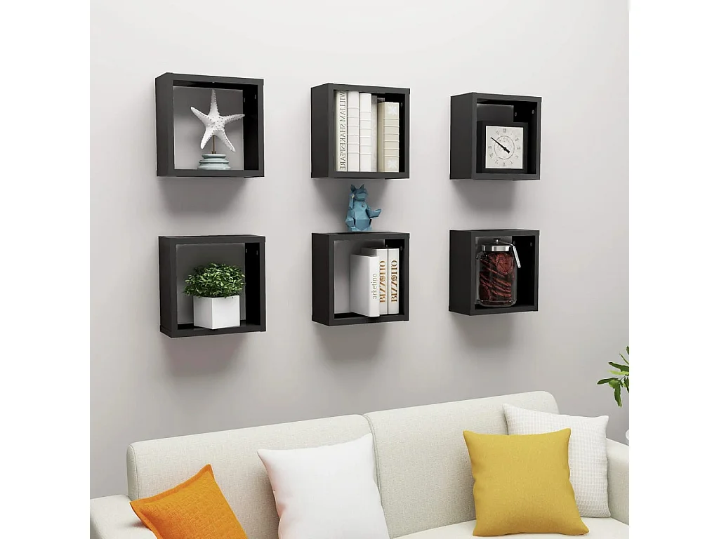 Prateleiras de parede em forma de cubo 6 pcs 30x15x30 cm preto