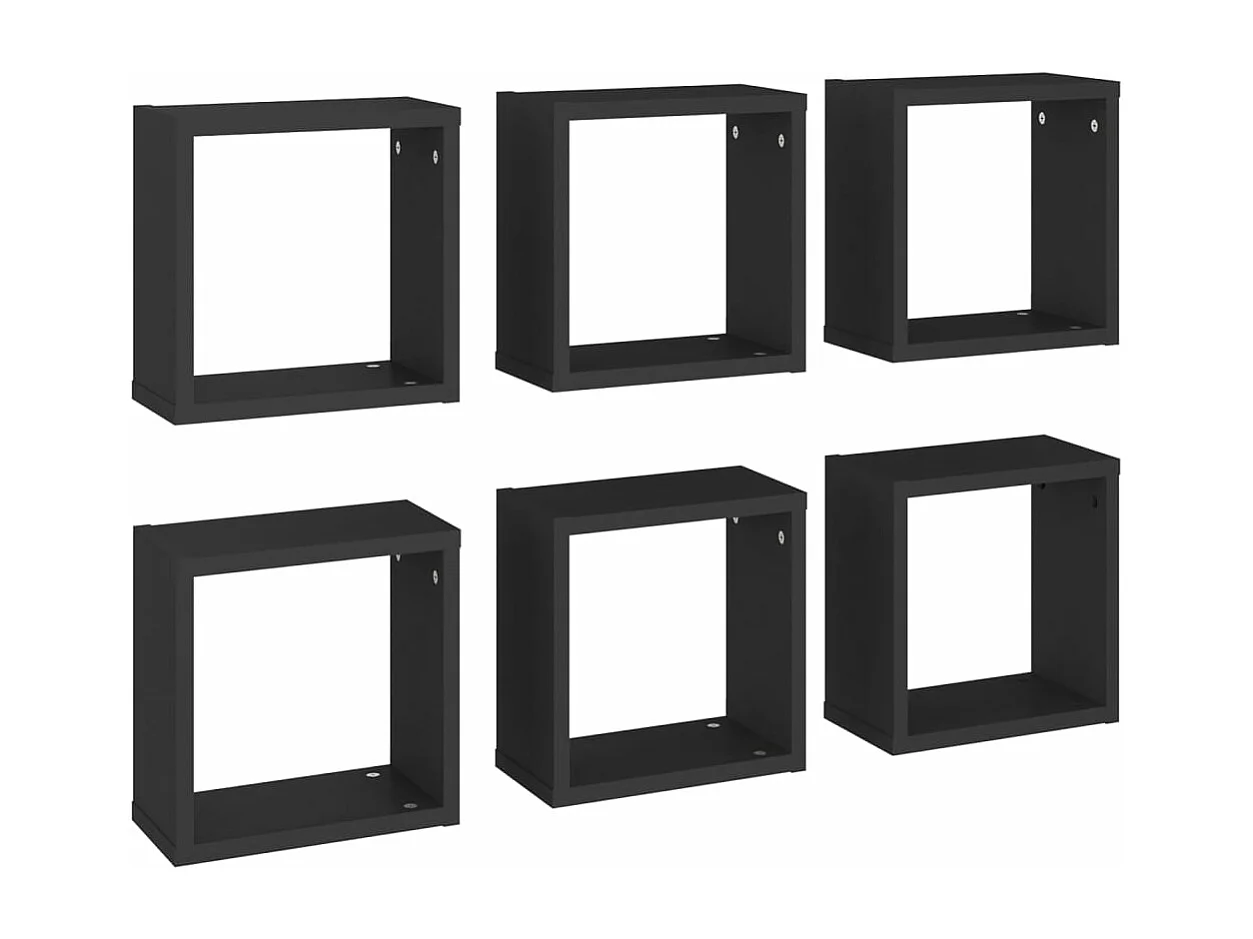Prateleiras de parede em forma de cubo 6 pcs 30x15x30 cm preto