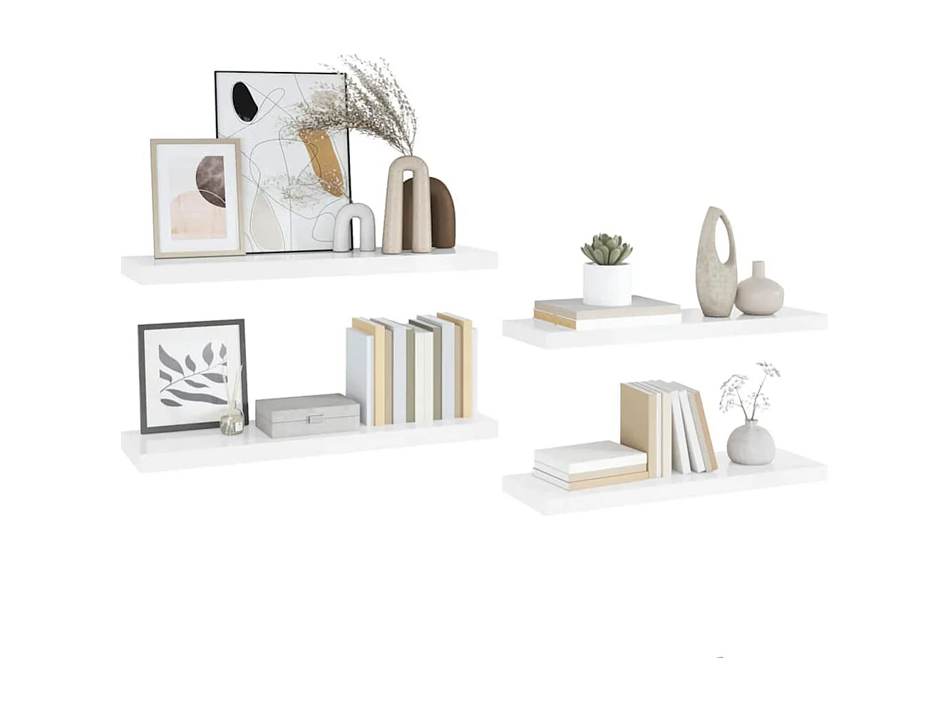 Étagère murale flottante 4 pcs Blanc brillant 90x23,5x3,8cm MDF
