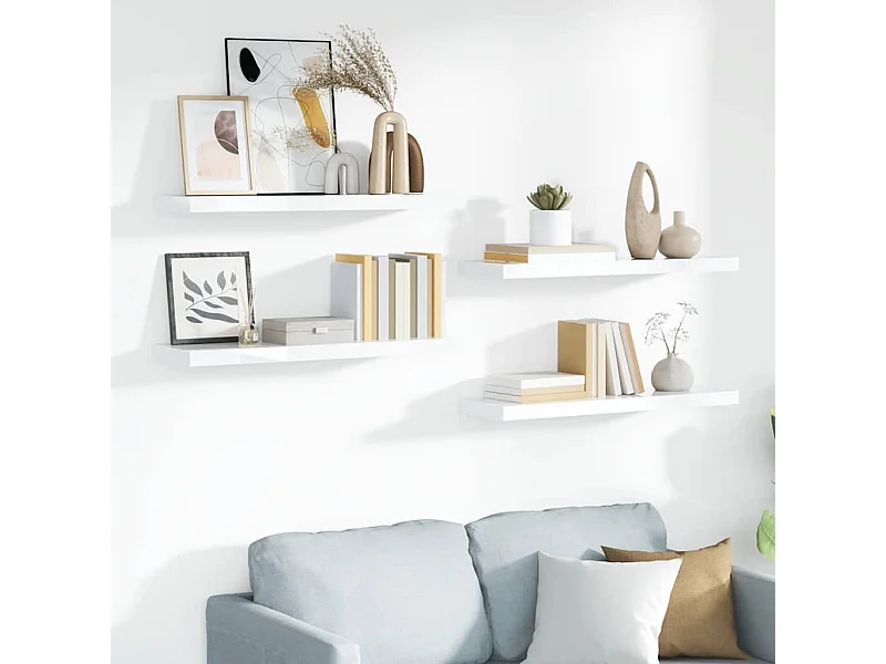 Étagère murale flottante 4 pcs Blanc brillant 90x23,5x3,8cm MDF