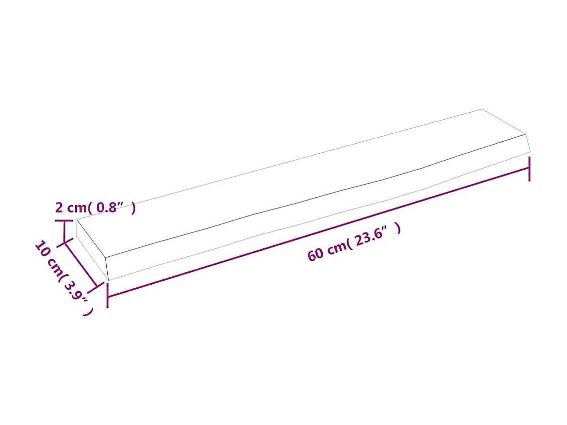 Wandschap 60x10x2 cm behandeld massief eikenhout lichtbruin