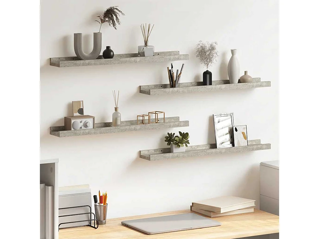 Wandschappen 4 st 60x9x3 cm betongrijs