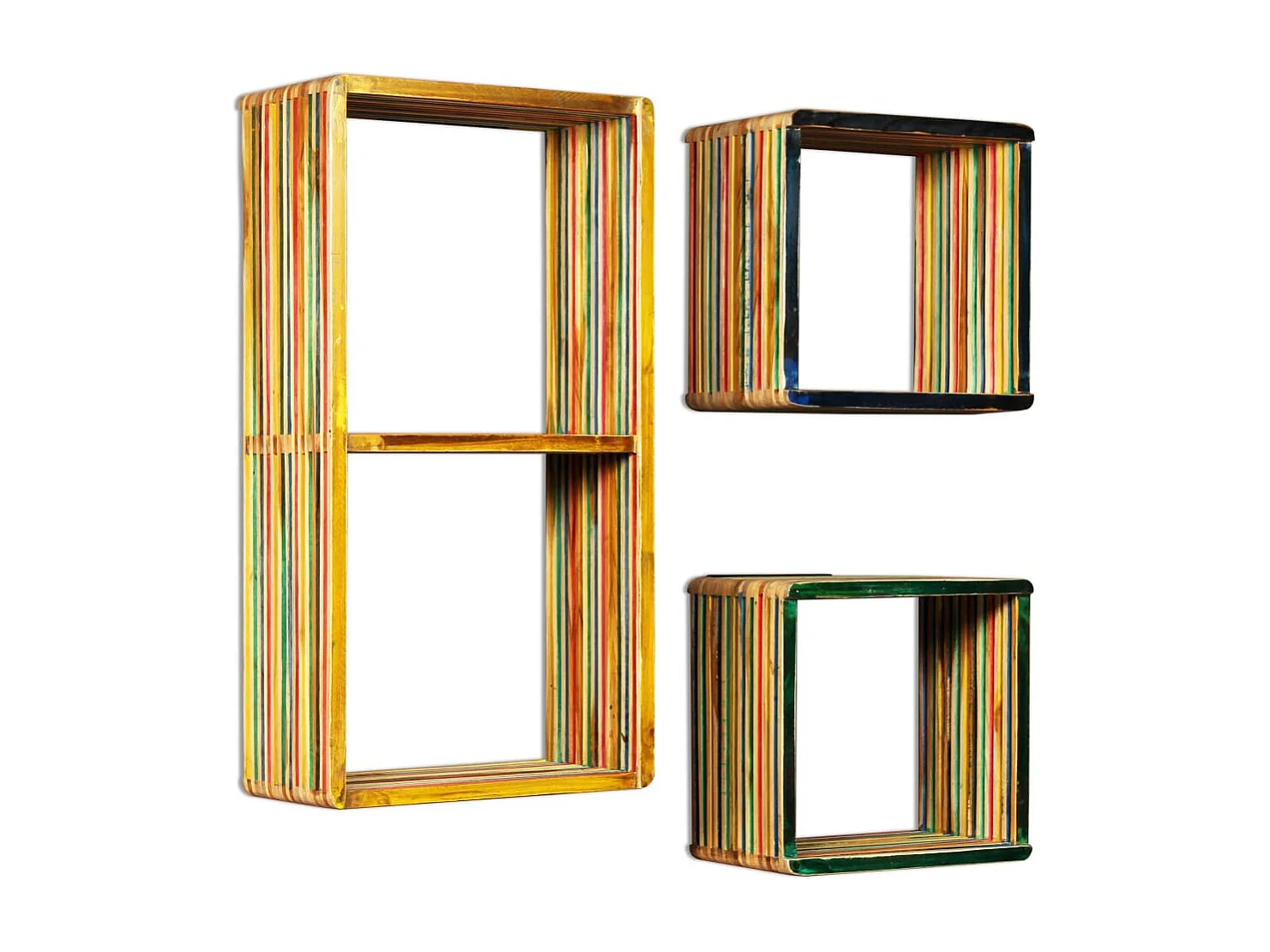 Set di Mensole 3 pz in Massello di Teak di Recupero Multicolore