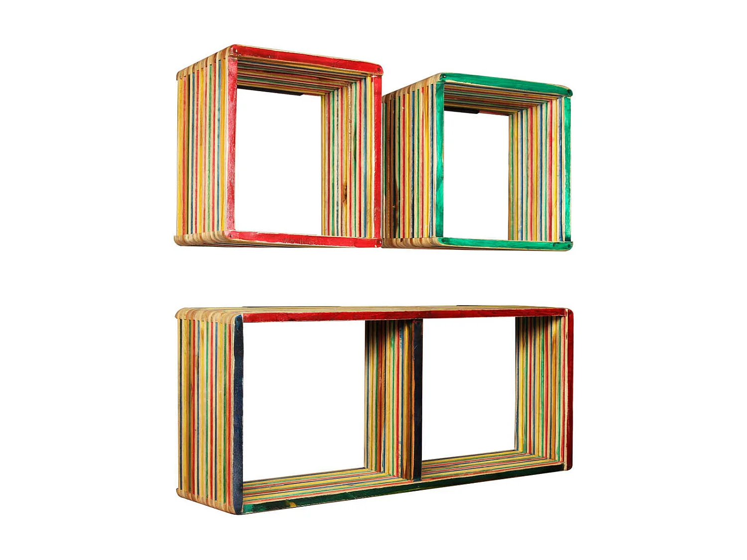 Set di Mensole 3 pz in Massello di Teak di Recupero Multicolore