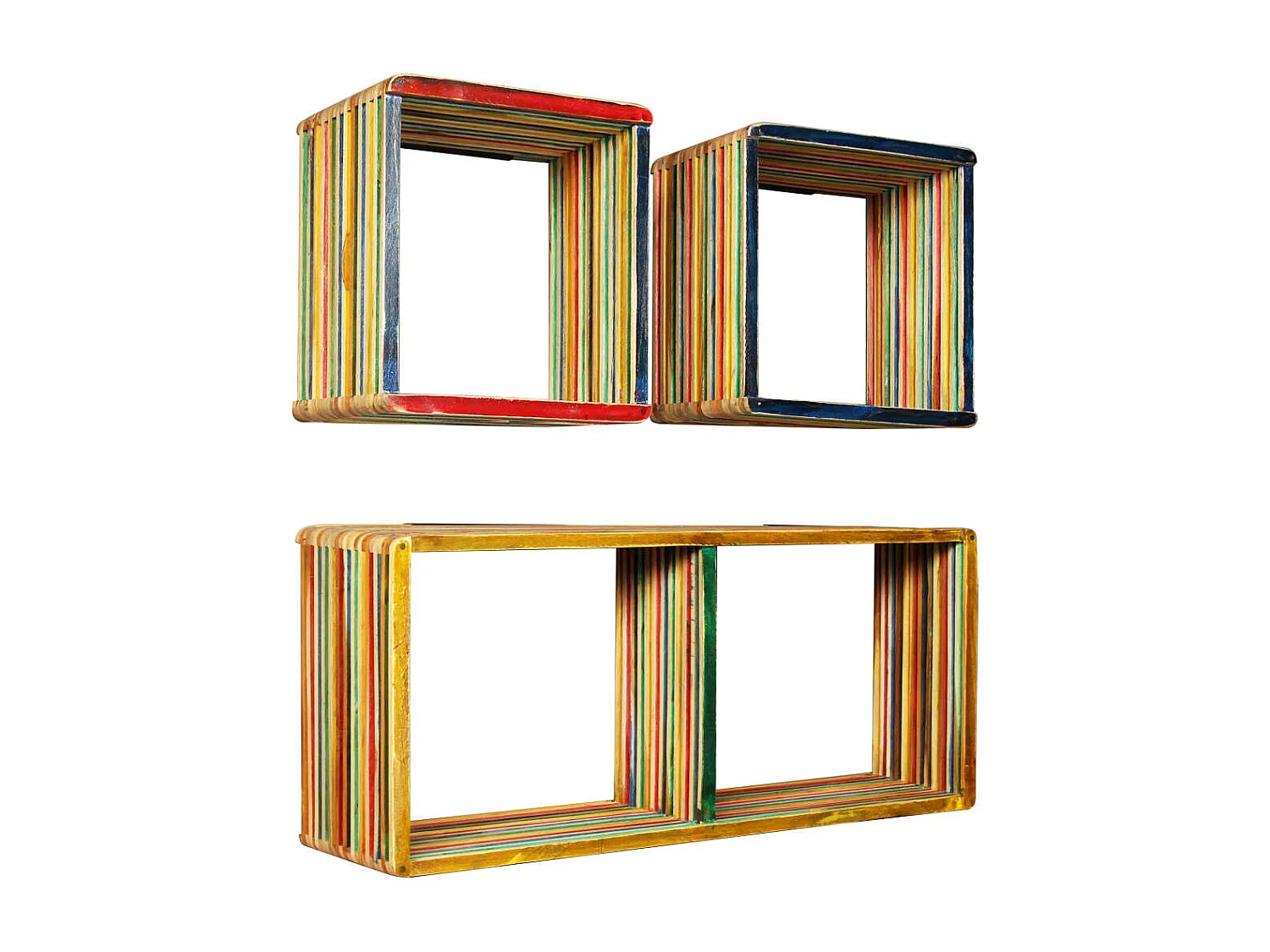Set di Mensole 3 pz in Massello di Teak di Recupero Multicolore