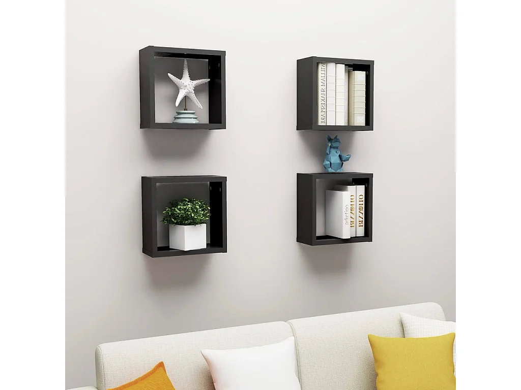 Étagères cube murales 4 pcs noir 30x15x30 cm