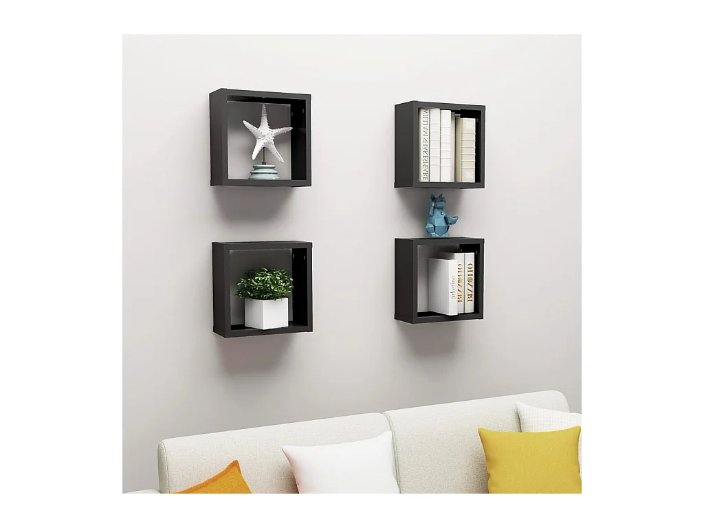Wandschappen kubus 4 st 30x15x30 cm zwart