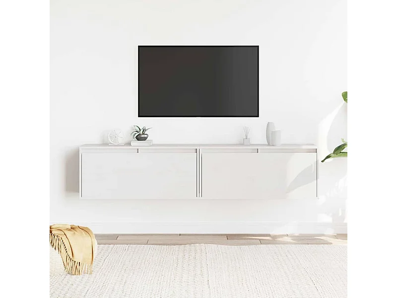 Pensili 2 pz Bianchi 80x30x35 cm in Legno Massello di Pino