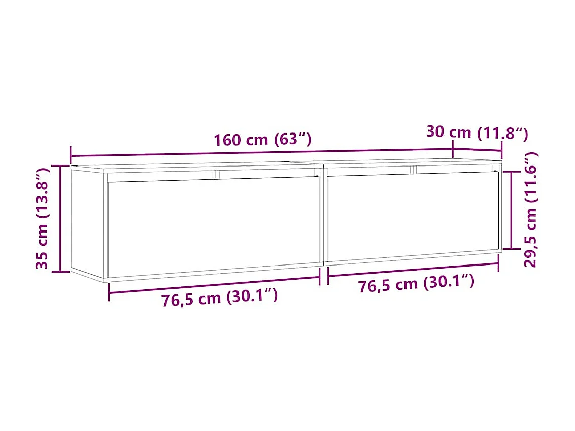 Armoires murales 2 pcs Blanc 80x30x35 cm Bois de pin massif