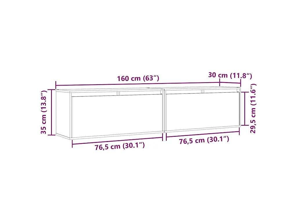 Pensili 2 pz Bianchi 80x30x35 cm in Legno Massello di Pino