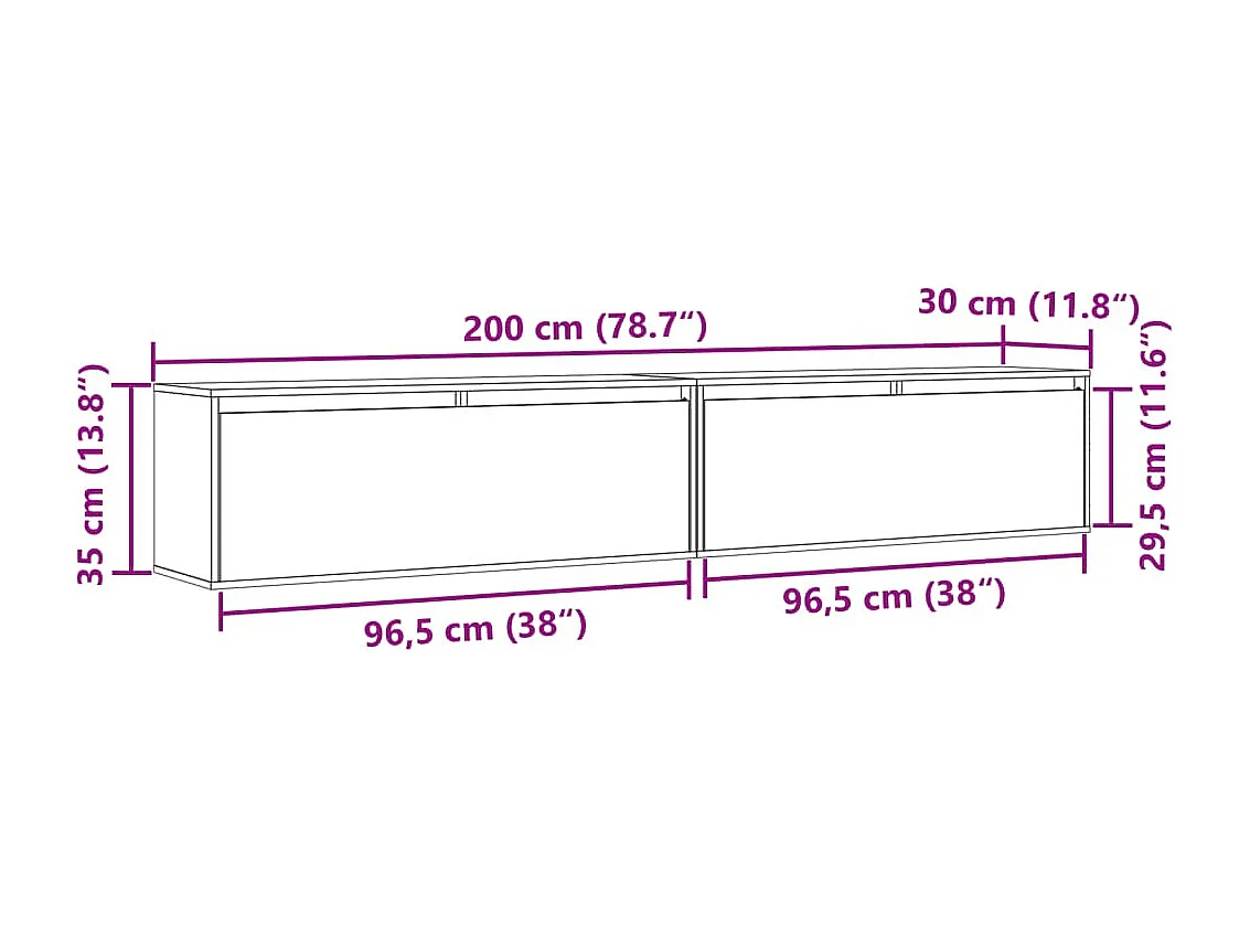 Armario de pared 2 uds madera maciza de pino 100x30x35cm