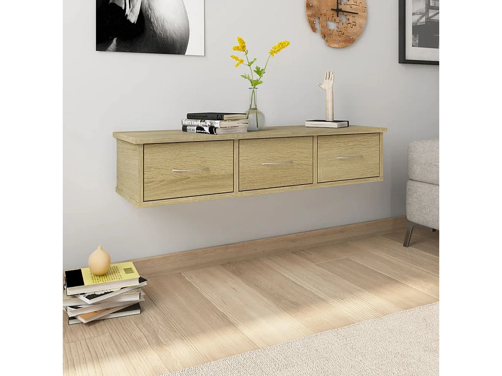 Wand-Schubladenregal Sonoma-Eiche 88x26x18,5 cm Holzwerkstoff