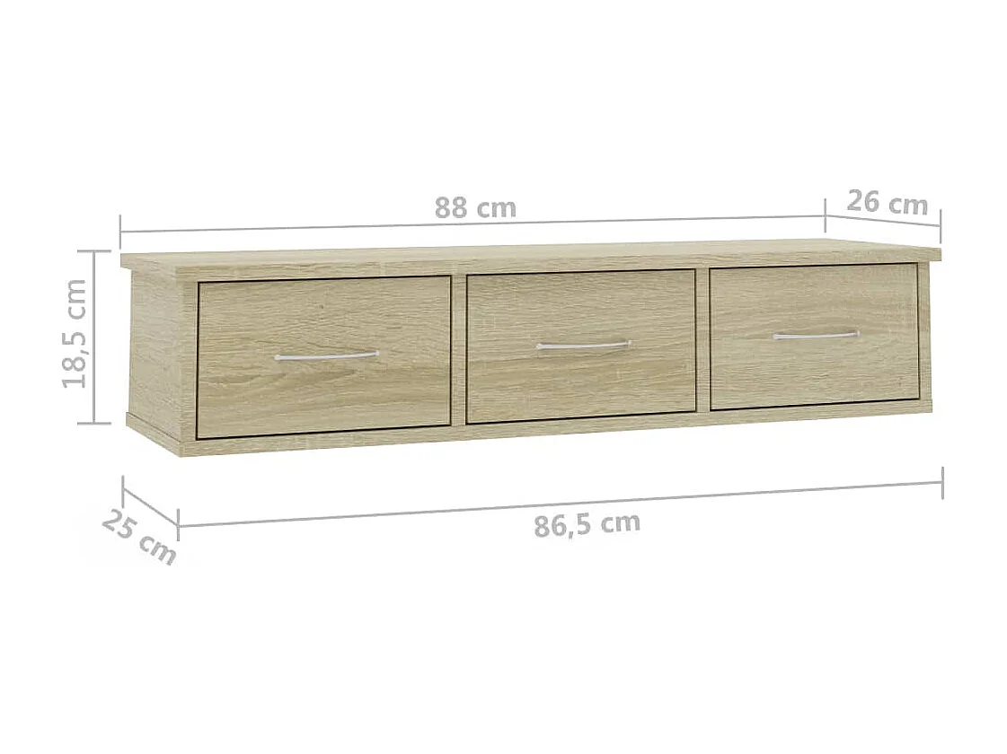 Wand-Schubladenregal Sonoma-Eiche 88x26x18,5 cm Holzwerkstoff