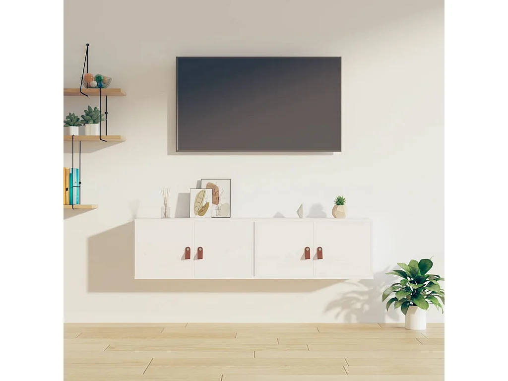 Pensili 2 pz Bianchi 60x30x30 cm in Legno Massello di Pino